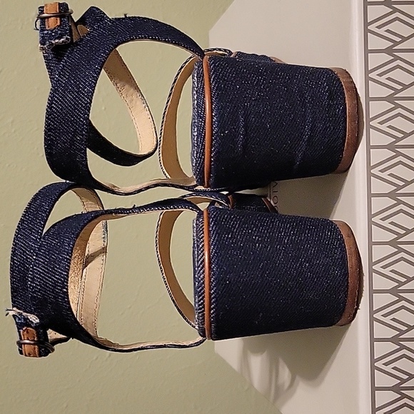 Klik Sashi denim wedge ankle strap sandals - Picture 7 of 9